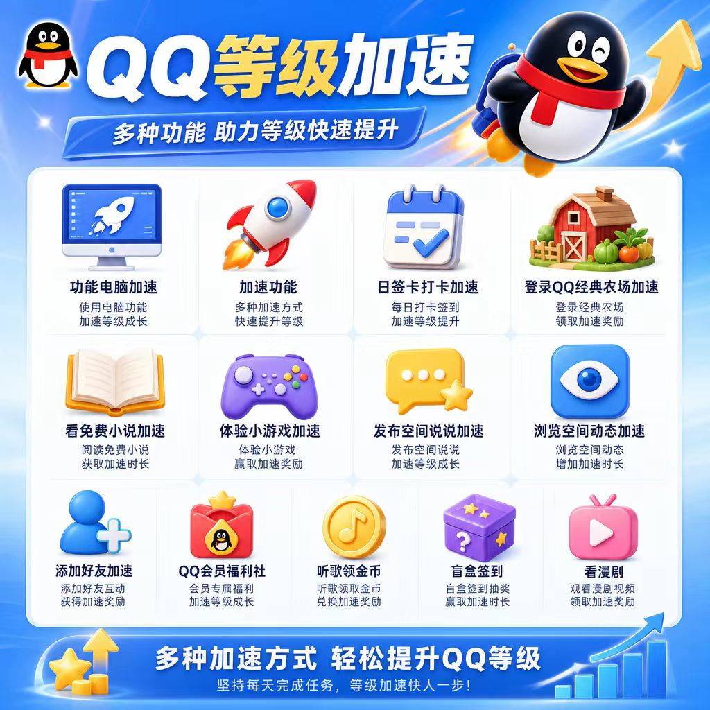 QQ 等级加速|多种任务快速提升 QQ 等级 多种加速渠道助力 QQ 升级,日常任务领取加速奖励